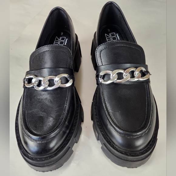 No Boundaries Chunky Heel Black Lug Slip On Loafers w/Chain Detail size 9 - Picture 5 of 11